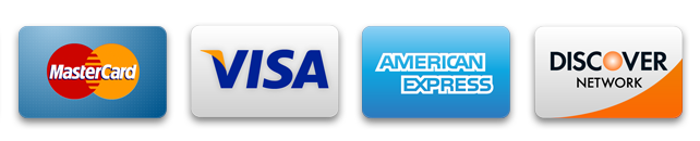 Mastercard, Visa, American Express, Discover card.